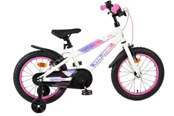 Volare Lily Kinderfiets 16 inch Meisjesfiets Wit Roze Paars Twee Handremmen