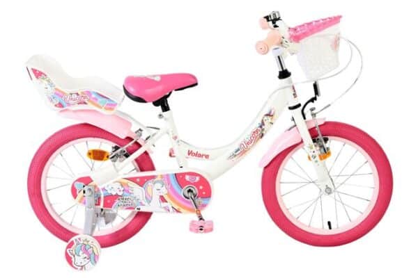 Volare Unicorn Kinderfiets 16 inch Meisjesfiets Wit Twee Handremmen